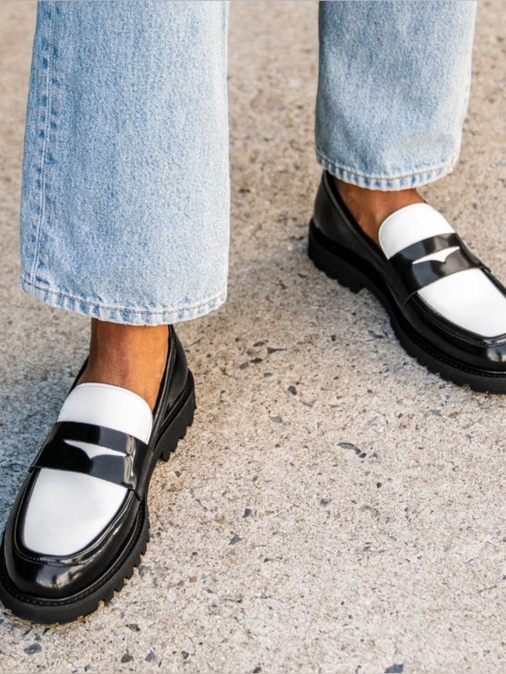 Thursday Tuxedo Lug Penny Loafers Black & White Leather Chunky Size 9.5 Women - Picture 12 of 13